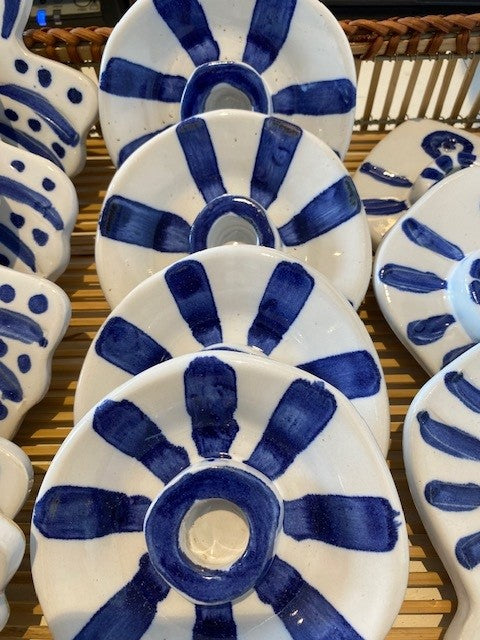 CERAMICS Candle Holder - Blue & White Round | Halcyon Atelier