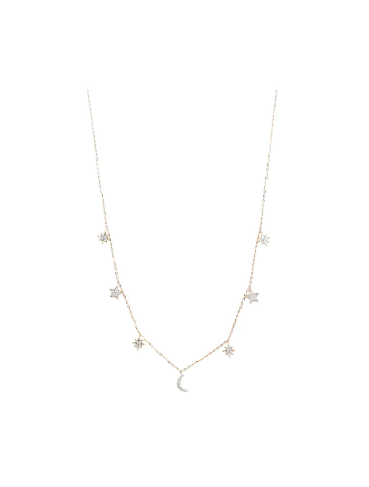 ATHENE 18ct YG Moon & Star diamond necklace