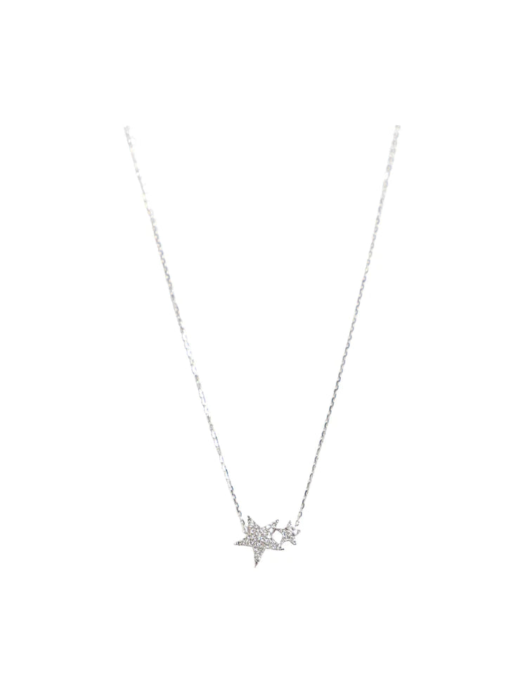 HERA 18ct white gold double star necklace diamond