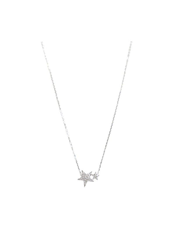 HERA 18ct white gold double star necklace diamond