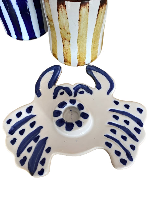 CERAMICS Candle Holder - Blue & White Crab | Halcyon Atelier