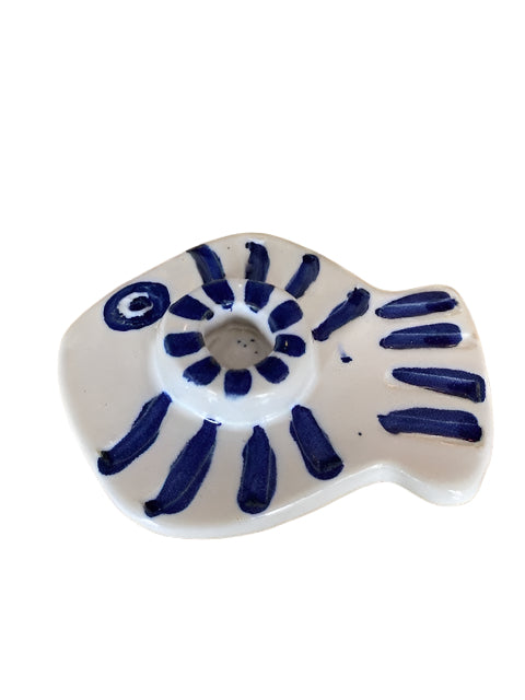 CERAMICS Candle Holder - Blue & White Fish | Halcyon Atelier
