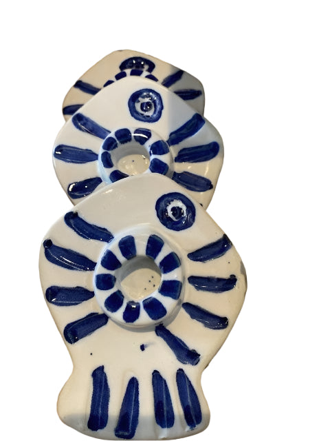 CERAMICS Candle Holder - Blue & White Fish | Halcyon Atelier
