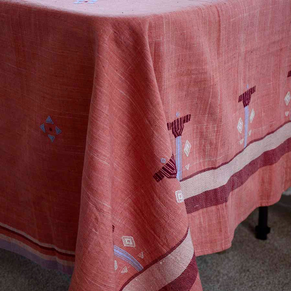 Ichcha Pink Handwoven Indian Summer Tablecloth 140cm x 210cm | Halcyon Atelier