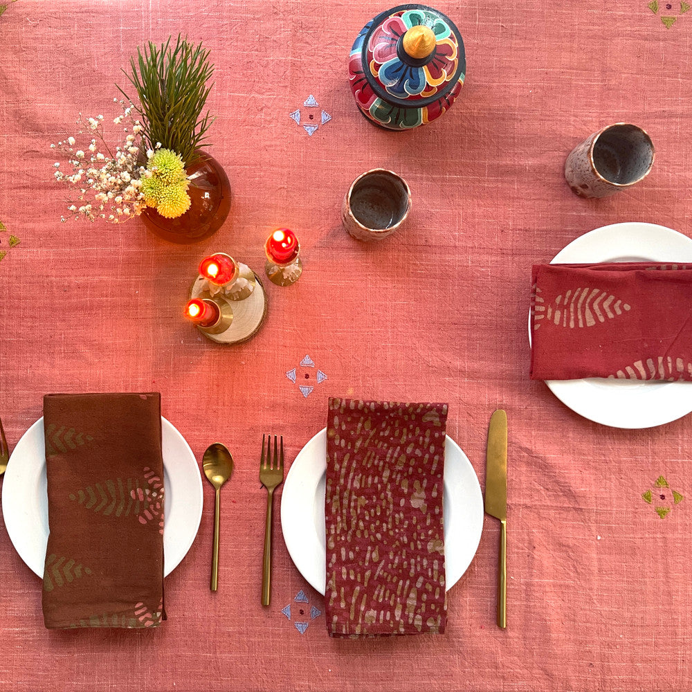 Ichcha Pink Handwoven Indian Summer Tablecloth 140cm x 210cm | Halcyon Atelier