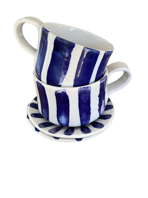 CERAMICS Mug and Saucer - Blue Stripe | Halcyon Atelier