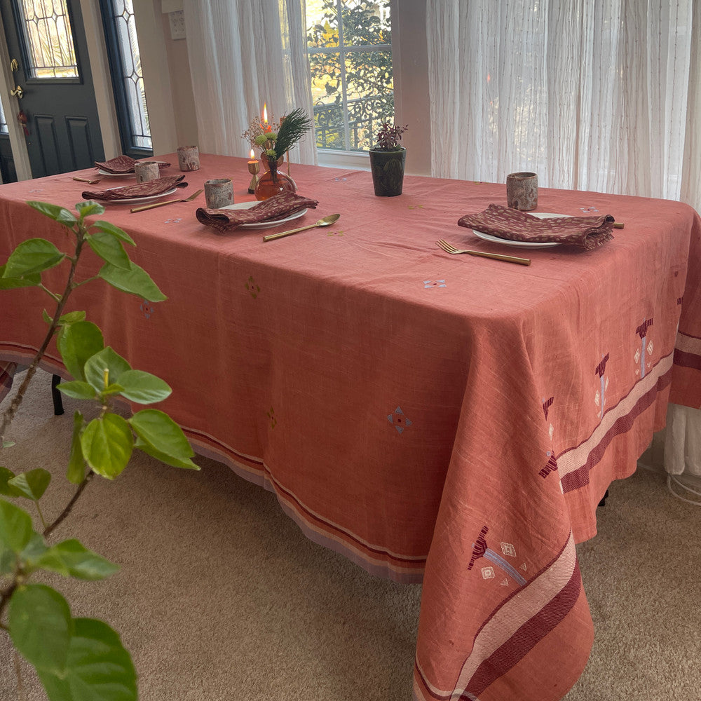 Ichcha Pink Handwoven Indian Summer Tablecloth 140cm x 210cm | Halcyon Atelier