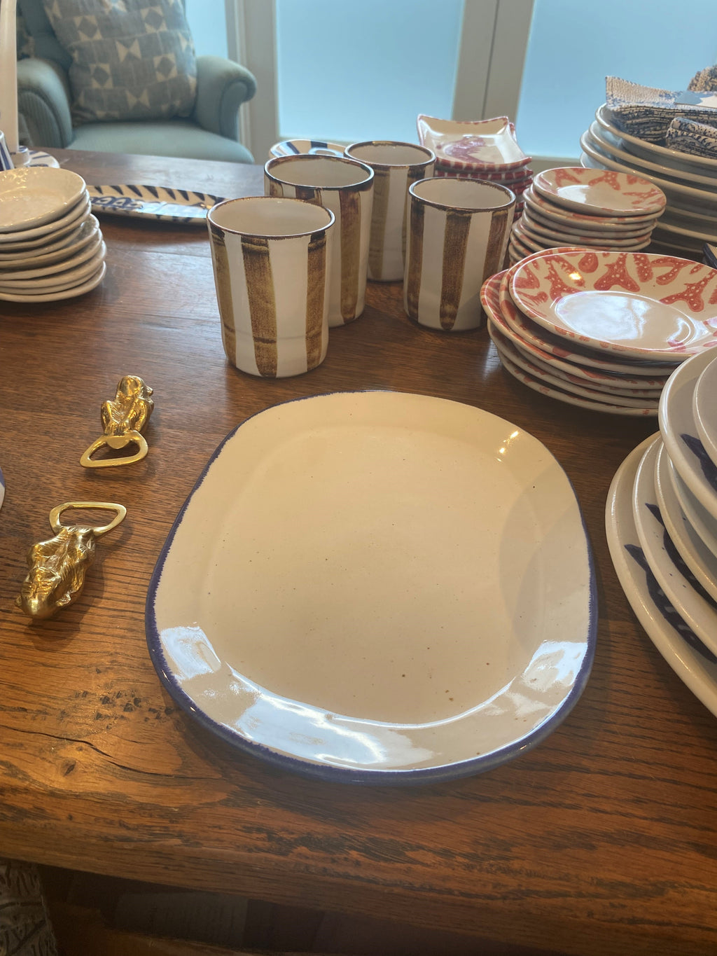 Oblong Plate - Blue Rim