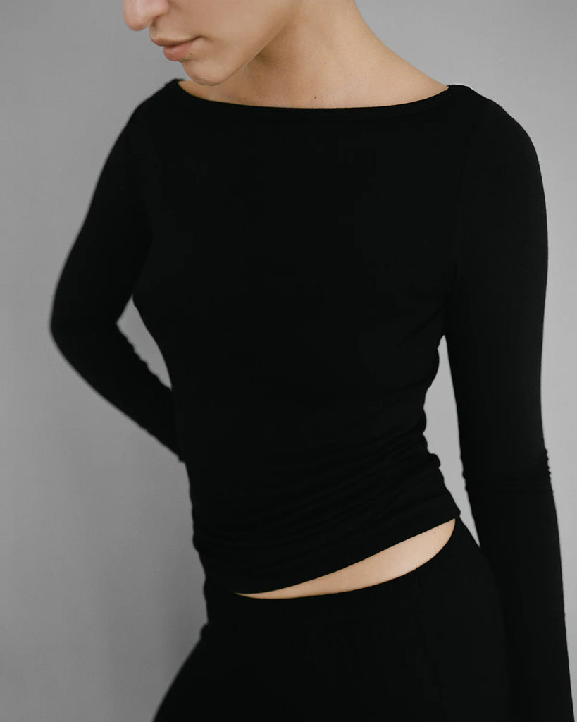 KYE INTIMATES Recline Bateau Long Sleeve - Black | Halcyon Atelier