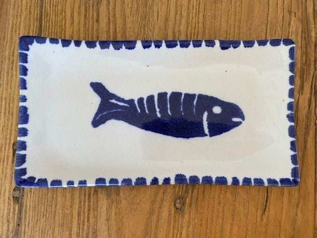 CERAMICS Rectangle Tapas Dish - Blue Fish | Halcyon Atelier