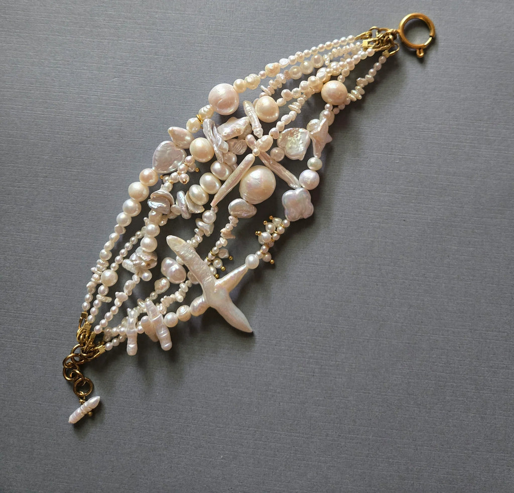 Raw Brass & Freshwater Pearls Bracelet 7-8inches