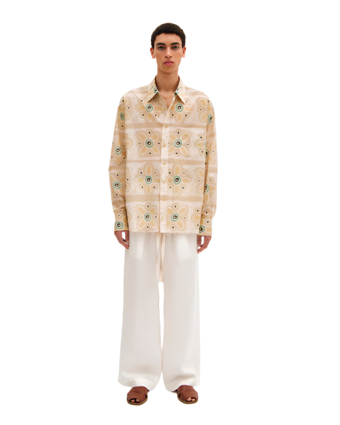 Relaxed Cotton Shirt - Painted Floral Stripe