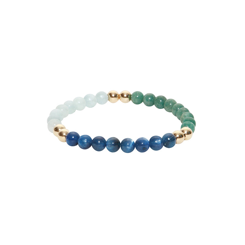The Halcyon Bracelet with Aquamarine, Amazonite, Kyanite and 14K Gold