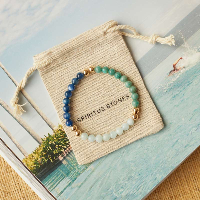 The Halcyon Bracelet with Aquamarine, Amazonite, Kyanite and 14K Gold